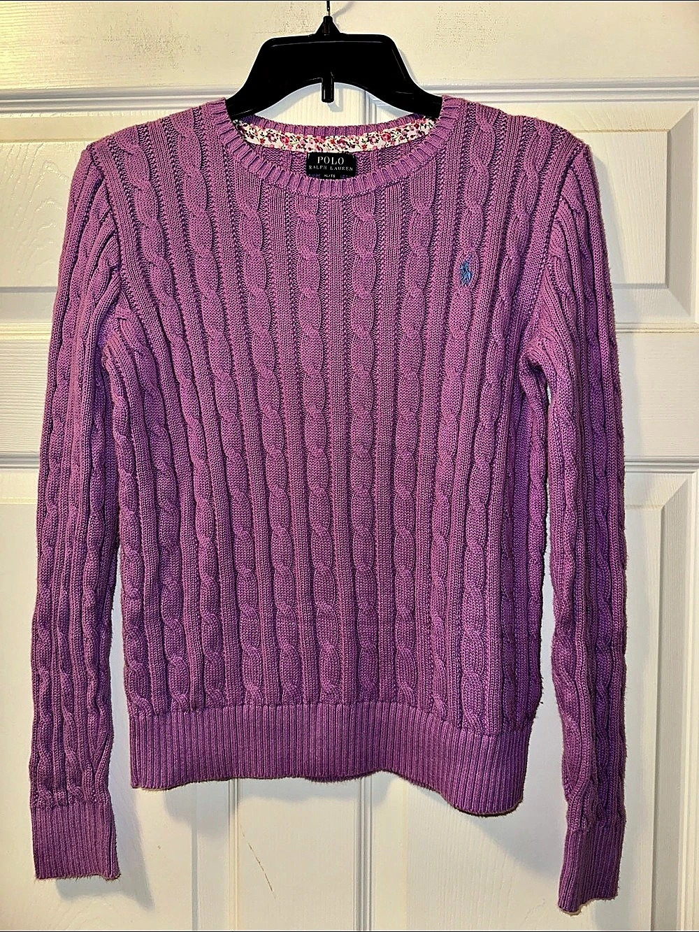 Girl’s Polo Ralph Lauren Purple Crewneck Cable Knit Sweater - Size XL (16)